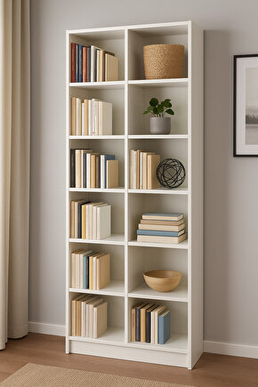 Modern 2li Kitaplık MDF Çok Raflı Kitaplık Salon Ofis Çalışma Odası Dekoratif Kitap Raflı