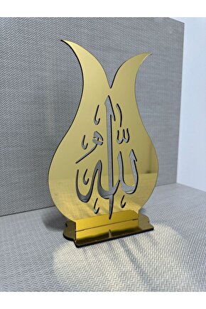 Aynalı Pleksi Lale Motifli Allah Yazılı Masaüstü Dekor