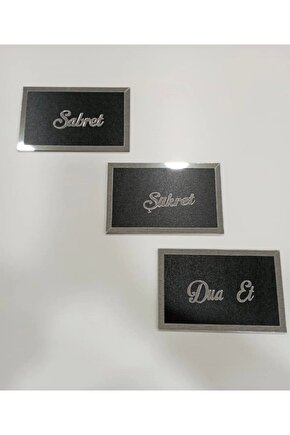 Sabret,şükret,dua Et Duvar Tablosu 3lü Set Gümüş-siyah