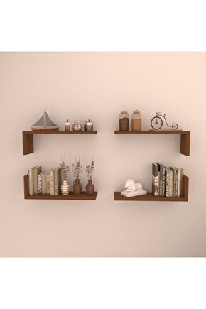4 Lü L Raf Set ( 45 Cm ) Hareli Ceviz (mat)