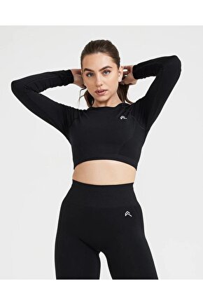 Oneractive Crop Uzun Kol Siyah