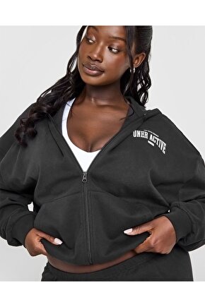 Oversized Zip Hoodie - Antrasit (Vintage Logo)