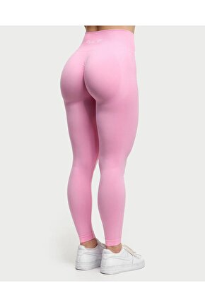 Yüksek Bel Scrunch Detaylı Pembe Seamless Tayt