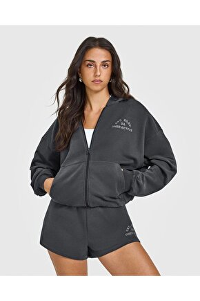 Vintage Wash Zip Hoodie - Antrasit