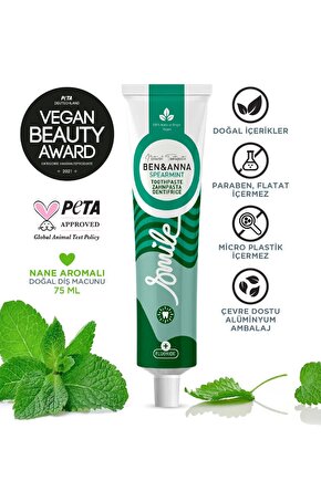 Ben & Anna Florürlü Nane Aromalı Diş Macunu 75 ml Ferah Nefes Güçlü Mine Vegan