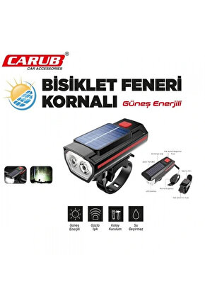 Güneş Enerjili Kornalı Bisiklet Feneri – LED Işıldak