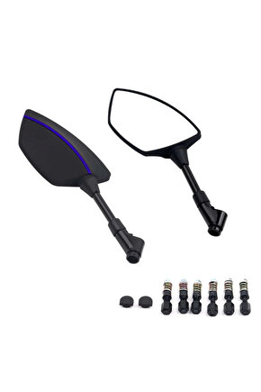 Motosiklet Ayna 426 Mavi Şeritli Üniversal 8-10 mm Uyumlu Marka Model Fark Etmez