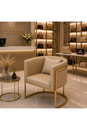 Luxury Collection Gold Metal Tekli Berjer | Modern Suni Deri Bekleme Koltuğu