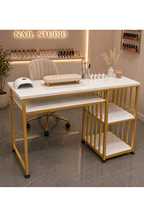 Gold Collection Luxury Nail Desk | Gold Metal Profesyonel Nail Studio Çalışma Masası