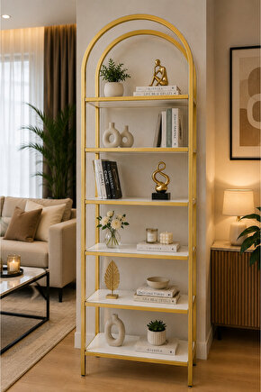 Luxury Collection 6 Raflı Çok Amaçlı Kitaplık | Premium Gold Metal Raf