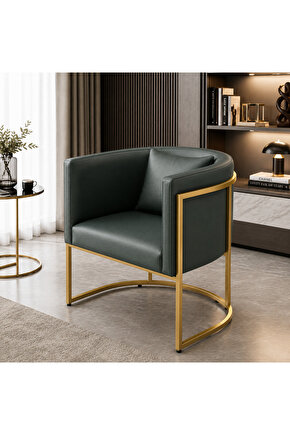 Luxury Collection Gold Metal Tekli Berjer | Modern Suni Deri Bekleme Koltuğu