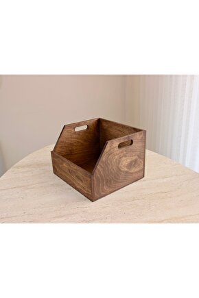 Doğal Ahşap LP Plak Sandığı 12 Koyu Ceviz Rengi - Organizer Kutu - Natural Wooden LP Record Box 12