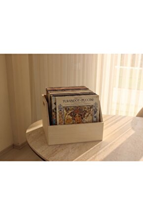Doğal Ahşap LP Plak Sandığı 12 Renksiz Verniksiz - Organizer Kutu - Natural Wooden LP Record Box 12