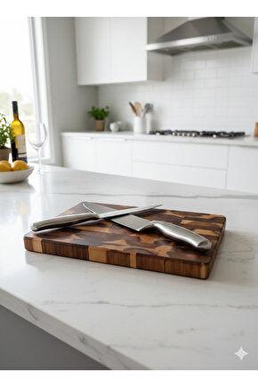 Premium Akasya End-Grain Ahşap Kesme Ve Sunum Tahtası 20x30 cm, Oyuk Saplı, Su Tutmaz Yapı