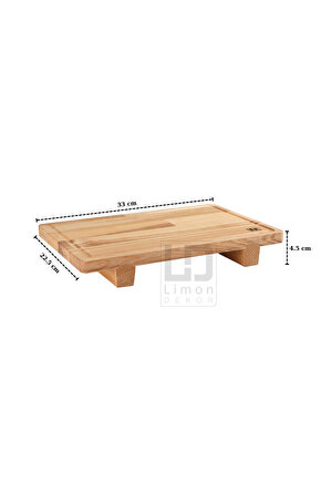 Masif Dişbudak Ayaklı Servis ve Doğrama Tahtası – 33x22.5x4.5 cm | Gıdayla Temasa Uygun, Doğal Ahşap