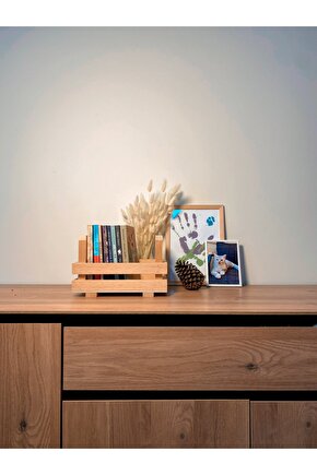 Masif Ahşap Sandık, Tutma Saplı - Servis Kasası - Cafe Masaüstü Organizer  Wooden Box with Handle