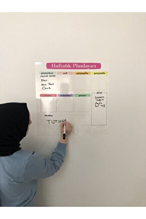 Haftalık Planlayıcı Takvim Statik Akıllı Kağıt Tahta Yazı Tahtası Planner Kalem 50x50 Cm