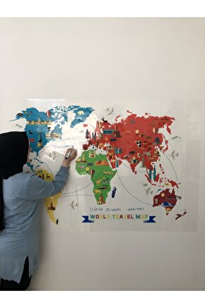 World Travel Map Dünya Seyahat Haritası Yazı Tahtası Akıllı Kağıt Tahta 100x150 Cm + Kalem