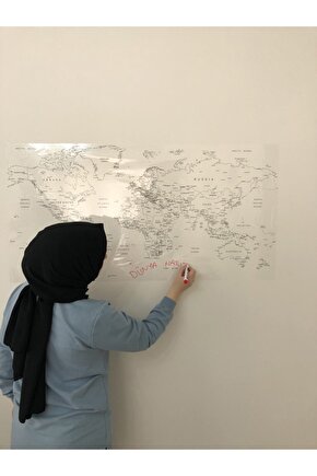 Dünya Haritası Yazı Tahtası Statik Akıllı Kağıt Tahta Yapışkansız Kalem 110x56 Cm