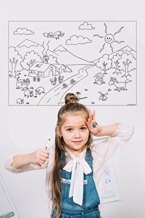 Boyama Çalışması Yazı Tahtası Akıllı Kağıt Tahta Kalem Hediyeli 85x56 Cm