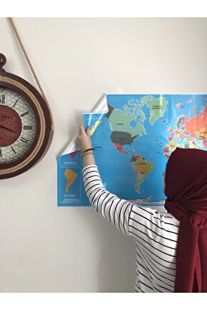 Dünya Haritası Akıllı Kağıt Tahta Yazı Tahtası Özel Baskılı Renkli Dekoratif 118x56 Cm