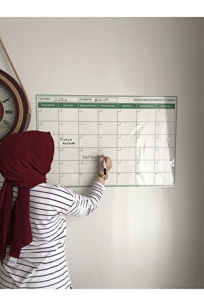 Yeşil Aylık Planlayıcı Statik Akıllı Yazı Tahtası – Duvar, Cam ve Tahtaya Uygulanır – 85×56 cm