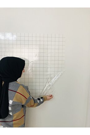 Kareli Şeffaf Tahta Akıllı Kağıt Tahta Yazı Tahtası 120x100 Cm Kalem Hediyeli