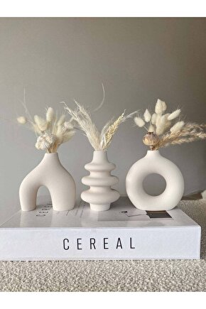 10 Cm Minimal Vazo Set 3lü Bohem Biblo Minyatür Dekoratif Vazo Seti Ham Beyaz