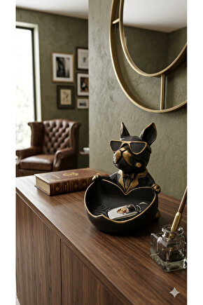 Siyah Gold Gözlüklü French Bulldog Anahtarlık ve Takı Standı