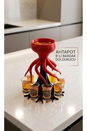 Ahtapot Tasarımlı 8li Pratik Bardak ve Shot Doldurucu Dağıtıcı Aparat