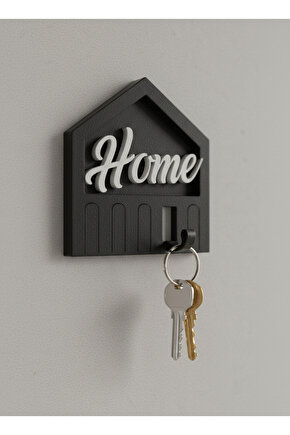 Home Yazılı Siyah Duvar Tipi Anahtarlık Askısı – Modern Anahtar Tutucu (5 Askılı)