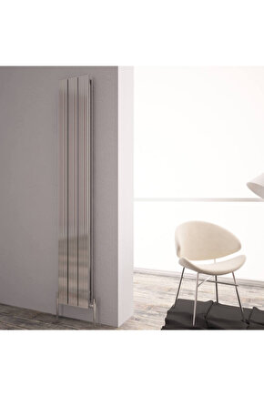 Monza Double Dikey Alüminyum Radyatör Modern Tasarım Parlak Eloksal 180 x 28 cm