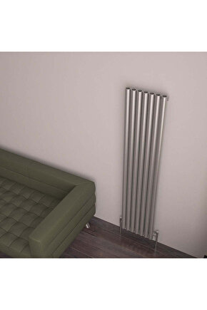Mistral Dikey Paslanmaz Çelik Radyatör Modern Tasarım Satine 180 x 45 cm