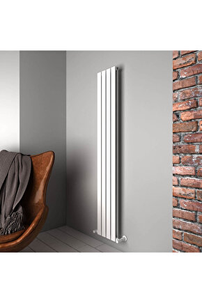 Plata Double Dikey Alüminyum Radyatör Modern Tasarım Beyaz 180 x 28 cm