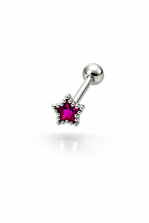 Gümüş Kırmızı Taşlı Piercing