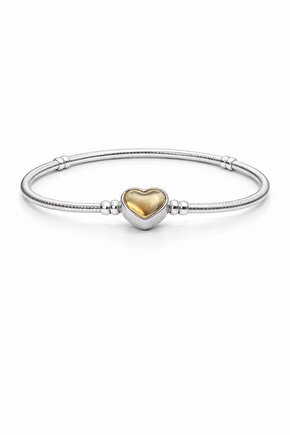 Taşsız Gold Kalp Kilitli Charm Takılan Bileklik