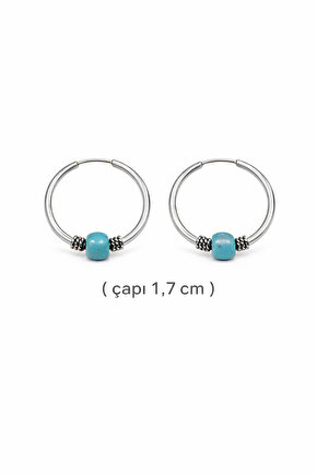 Gümüş Mavi Taşlı 1,7 cm Halka Küpe