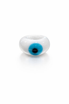 Beyaz Gözlü Silindir Murano Cam Charm