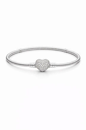 Taşlı Kalp Kilitli Charm Takılan Bileklik