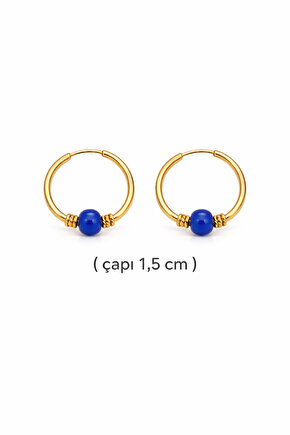 Gümüş Lacivert Taşlı 1,5 cm Halka Küpe