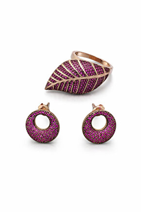 Pink Yüzük Küpe Set