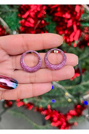 Pembe Taşlı Düğme Küpe