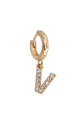 V Harfli Taşlı Sallantlı Küpe