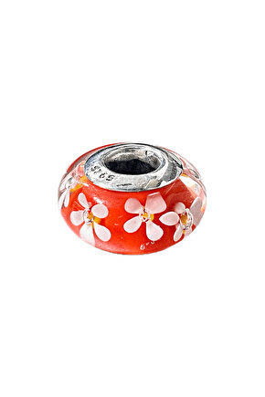 Turuncu Çiçekli Murano Charm