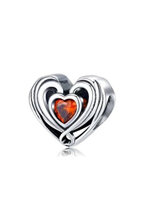 Kırmızı Taşlı Kalp Charm
