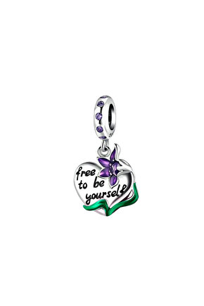 Kalp Mor Çiçekli Charm