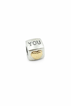 Gold Kalp Figürlü Küp Charm (I Love You)