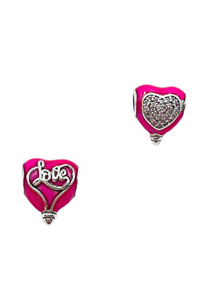 Pembe Taşlı Kalp Charm