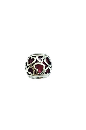 Kalp Figürlü, Kırmızı Taşlı Yuvarlak Charm