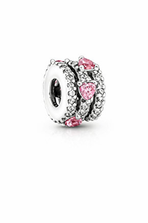 Pembe Kalp Taşlı Silindir Charm